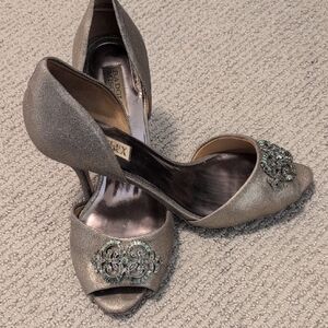 Badgley Mischka Glittering Silver Embellished Heels
